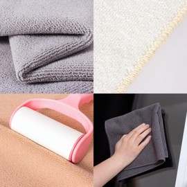 Lumimi Cleaning Cloth 12 Piece Microfiber Ultrafine Very Thick Wiping Drying Well Durable Reusable Multicolored Size 15" x 15" Beige White Light Grey, Pack of 12