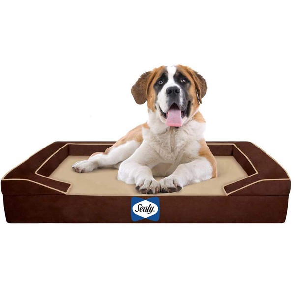 SEALY Lux Pet Dog Bed | Quad Layer Technology with Memory Foam, Orthopedic Foam, and Cooling Energy Gel. Machine Washable Cover. X-Large Brown, Model Number: 712190190958