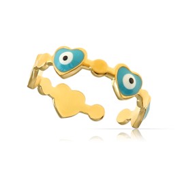 Made by Nami (MF-166-black) Heart Ring Women's Adjustable Size Gifts for Women Friendship Rings Waterproof Jewellery, Stainless Steel, Agate