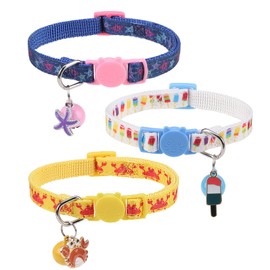 BINGPET Breakaway Cat Collar with Bell, 3 Pack Cat Collars for Girl Boy Cats, Cute Summer Vibe Kitten Collars Accessories with Crab & Starfish & Popsicle