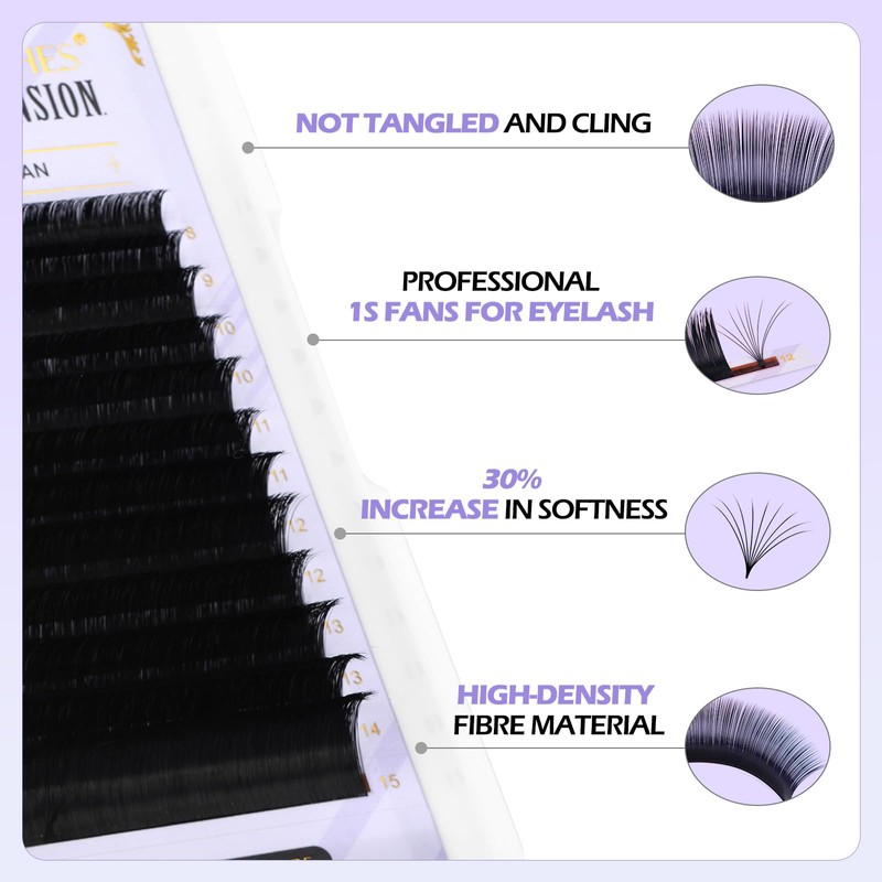 Arison Lashes Easy Fan Lashes, 0.05 D Curl, 9-16 Mix
