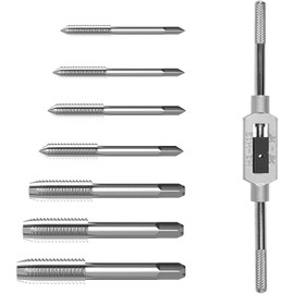KEWAYO Tap Set, 8 Pieces Bearing Steel Tap Cutter Adjustable Pro Tap Wrench, Thread Cutting Set with Straight Groove Taps for Tap Wrench 1/16 Inch - 1/2 Inch, M3-M12 Tap and Die Set