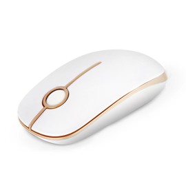 Vssoplor Wireless Mouse, 2.4G Slim Portable Computer Laptop Mouse with Nano Receiver Quiet Silent Optical Mice for Notebook, PC, Laptop, Computer-White and Gold