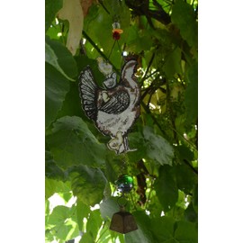 Sunset Vista Designs Bouncy Garden Decoration with Mini Cow Bell, 11-Inch, Galvanized Metal Hen and Chicks