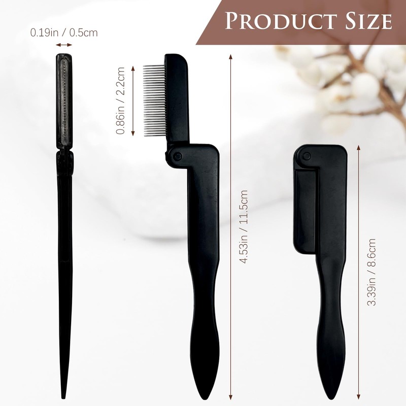 Portable Folding Eyelash Comb Set of 2 – Black, Compact