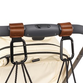 Baby Stroller Hooks, Buggy Hooks, Stroller Hooks, Set of 2, Carabiners, , Leather, Aluminum Alloy, Adjustable, Luggage Hanger, U-Shape/O Shape Selectable (O Shape, Brown)