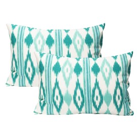 TRESMESTRES Cushion Covers for Garden Sofa, Living Room and Terrace Mediterranean Ikat Large and Small Sofa Cushion Covers Cushion Cover 50x70 cm Set of 2, Turquoise