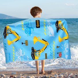 Truck Beach Towel for Children, 76 x 150 cm, Microfibre Dino Towels for Boys, Bath, Pool, Camping, Travel, Sand-Free, Quick-Drying, Ultra-Absorbent, Super Soft Beach Blanket, Bath Towel