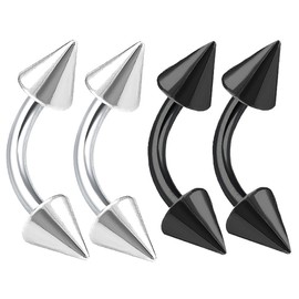 bodyjewellery 4pcs 16g Curved Barbell Cartilage Lip Tragus Eyebrow Forward Helix Conch Daith Earring Black Vertical Labret Spike - 6mm