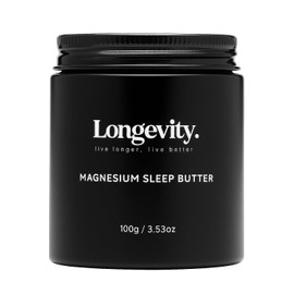 Longevity Magnesium Butter Cream for Better Sleep - 100g Vegan High-Strength with Lavender Chamomile - Fast Absorbing Muscle Relaxation