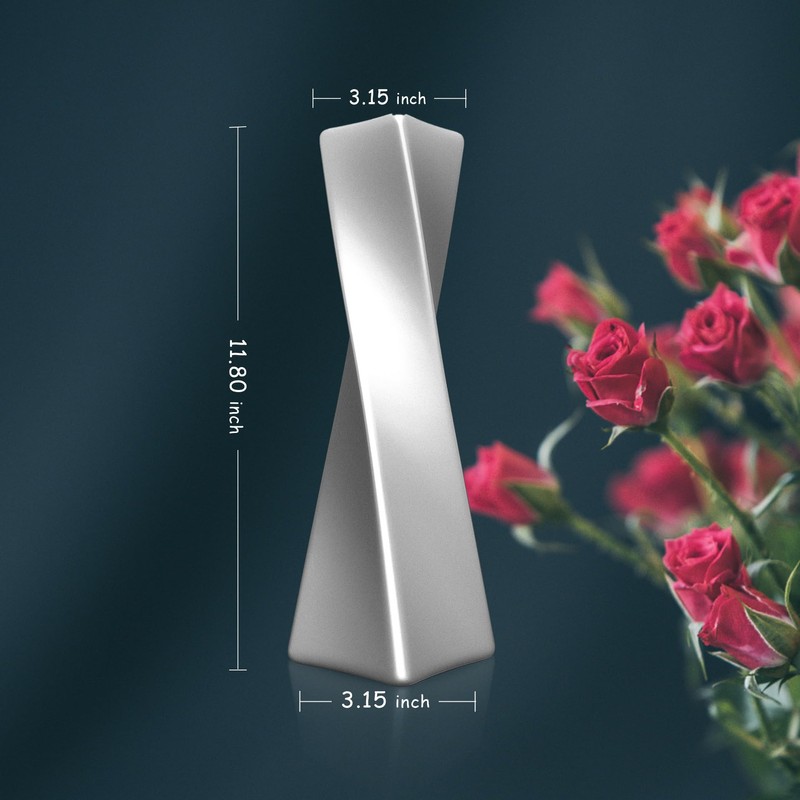 icoloursky Silver Ceramic Geometric Vase, 11.8" H, Modern Decorative Vase