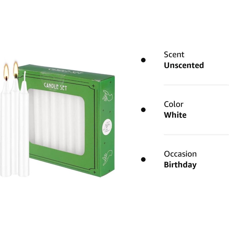 White Taper Candle 20 Bulk, Unscented Dripless Chimes Candle, H