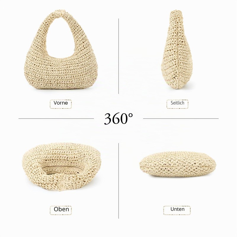 Fecialy Straw Bag for Women Half Moon Shoulder Handbag Straw