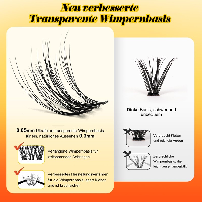 GlowVane Volumen Cluster-Lashes D Curl, Lash-Cluster, Wimpern-Extensions Einfach zu Hause,Wiederverwendbare