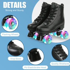 Gets Womens Roller Skates Light Up Wheels, Artificial Leather Adjustable Double Row 4 Wheels Roller Skates Shiny Skates for Teens,Adult (Flash Wheel,37-US: 6)