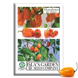 Habanero Hot Pepper Seeds (Capsicum chinense) – 25+ Heirloom Non-GMO Seeds by Isla’s Garden Seeds, Fiery Lantern-Shaped Peppers for Salsa & Hot Sauce, Productive Warm-Season, Bold Flavor for Cooking