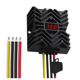 LED Display & MCU DC 24V to 12V Converter with Inline Fuse on Cable, Thick 16AWG Wires, Waterproof Voltage Regulator for Car, CCTV, GPS