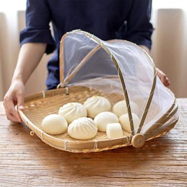 Food Serving Tent Basket - BESTCHANCEUS Hand Woven Bamboo Serving Basket Dustproof Bug Proof Mosquitoesor Vegetable Fruits Food Meals Rectangle 34CMx29CM