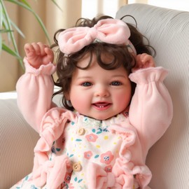 BABESIDE BABESIDE Lifelike Reborn Baby Dolls, 17 Inches Lovely Realistic-Newborn Baby Dolls with Curly Brown Hair, Soft Body Real Life Baby Doll Girl with Gift Box for Kids Age 3+
