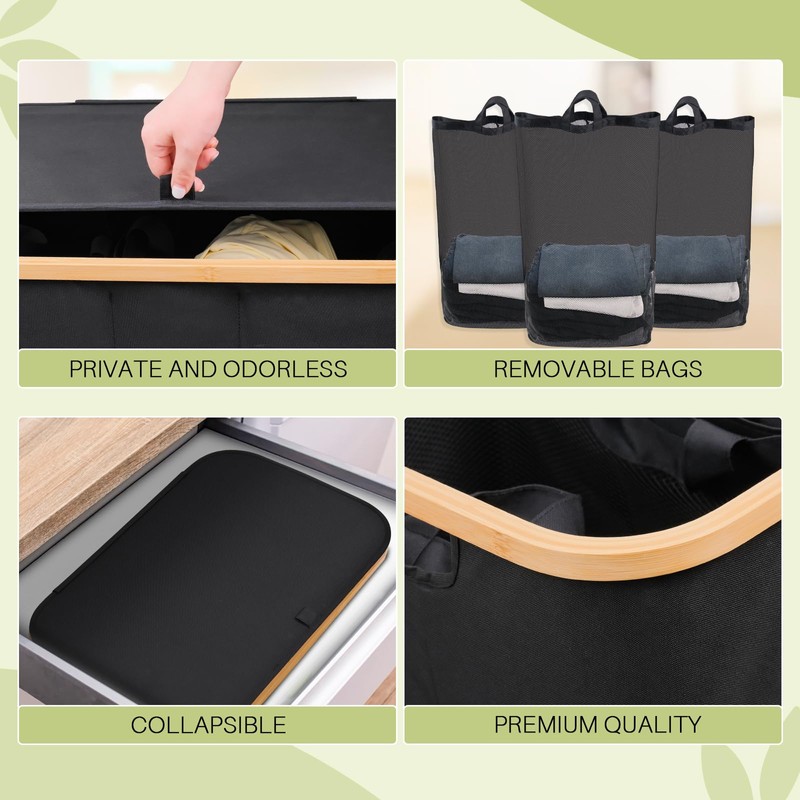 Laundry Hamper 3 Section, 160l Extra Large Hampers For Laundry