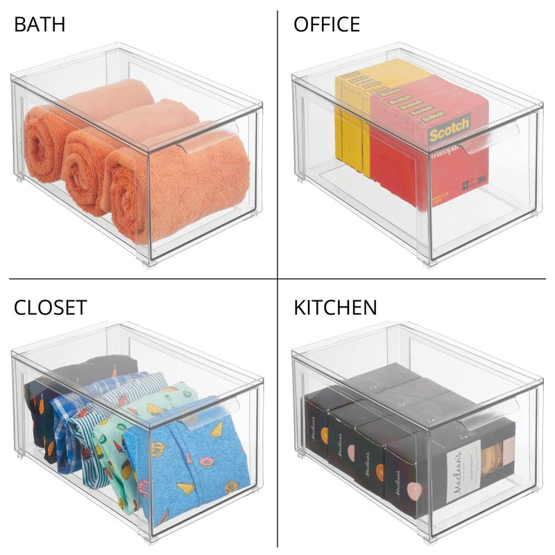 mDesign Plastic Stackable Bathroom Storage with Pull Out Bin Organizer