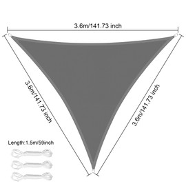 LEcylankEr Awning, Balcony, Triangular, Rectangular, Waterproof Awning Fabric, PES, Awning, UV Protection Canvas, Waterproof, with Mounting Rope for Garden, Patio (Dark Grey 3.6 x 3.6 x 3.6 mm)