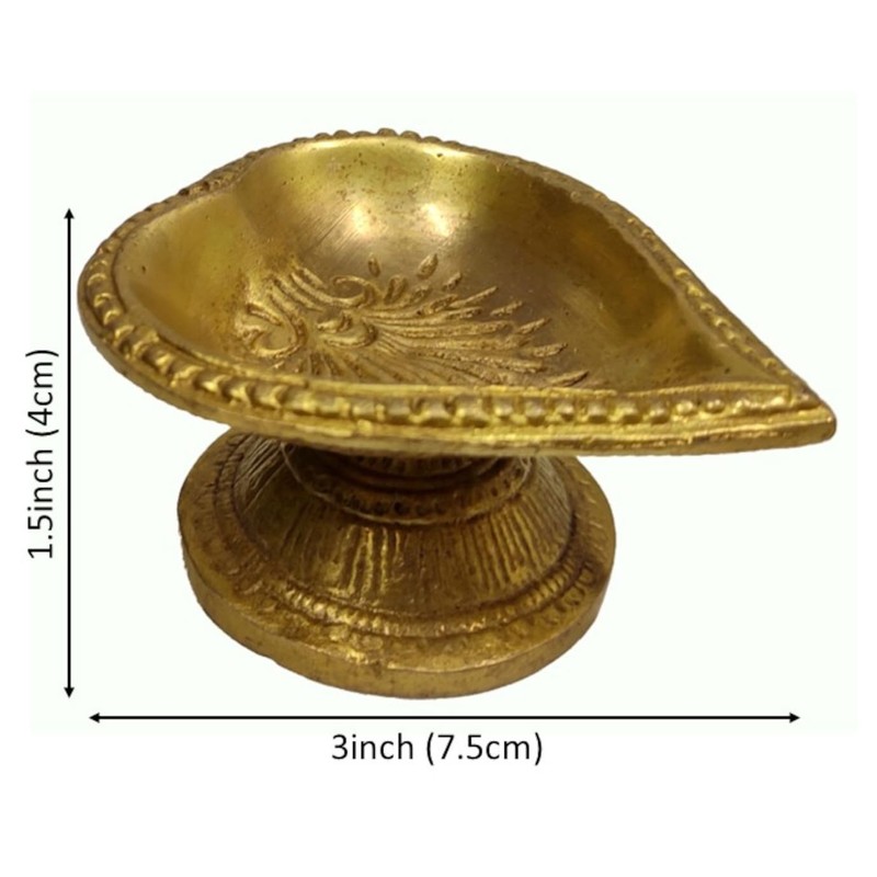 Purpledip Brass Diya Sacred Leaf: Spiritual Deepak for Home Temple(10235)