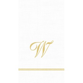 Caspari 3-Ply Paper Hemstitch Script White Monogram, 15 Count Guest Towel Napkins Letter W