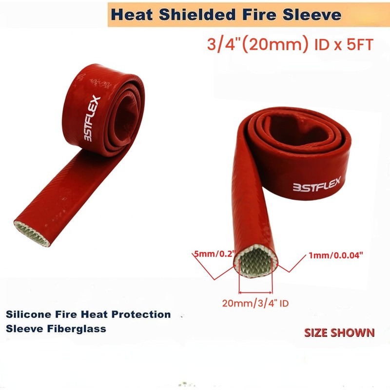 3/4"(20mm) ID Heat Shielded Fire Thermo Armor Fire Sleeve Silicone