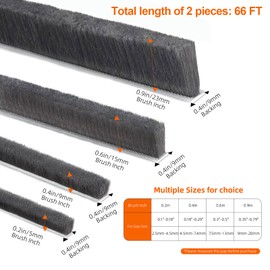 0.6Inch Brush Weather Stripping,66Ft Total,Card-Slot Seal Strip Pile Weatherstrip Door Sweep Brush for Door Window