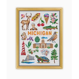 Michigan Collection CS1904 - Counted Cross Stitch KIT#2 Prime. Set of Threads, Needles, AIDA Fabric, Needle Threader, Embroidery Clippers and Printed Color Pattern Inside.