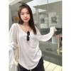 a944 Women's Summer Relaxed Style Thin White Long Sleeve Sun Protection Blouse Bikini Cover-up Inner 2XL/White 10ea