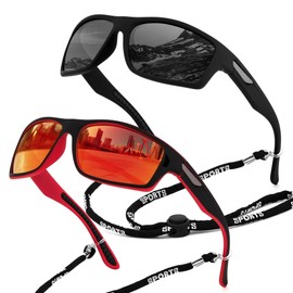 Karsaer Sunglasses Men's Polarised Sports Glasses Women Driving Fishing Cycling Glasses TR90 Frame UV400 Protection 5171, Black and orange-red