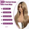 DÉBUT Synthetic Lace Front Wigs with Curtain Bangs, Ombre Blonde