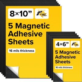 X-Bet Magnetic Sheets with Adhesive Backing - Flexible Magnetic Paper with Strong Self Adhesive - Sticky Magnet Sheets for Photo and Picture Magnets, Stickers and Other Craft Magnets (/, 4” x 6” + 8” x 10”, 10 pack)