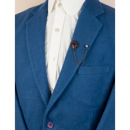 Brooch Lapel Pin for Men Shimmer Stone With Gun Metal Engraving Stone Detailing and Hanging Tassel Chain Collar Pin Brooch (Red)