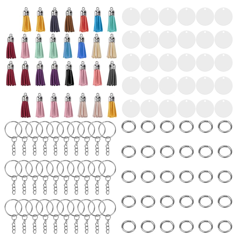 30Set DIY HandPainted Acrylic Keychain Blanks Circles Keychain Tassel Set