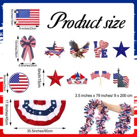 FineCheer 18 Pcs 4th of July Parade Golf Cart Decorations Independence Day Parade Bunting Flag Golf Cart Flags with Elastic Strap Bracket Tinsel Garland Golf Cart Stickers for Memorial Day Party Decor