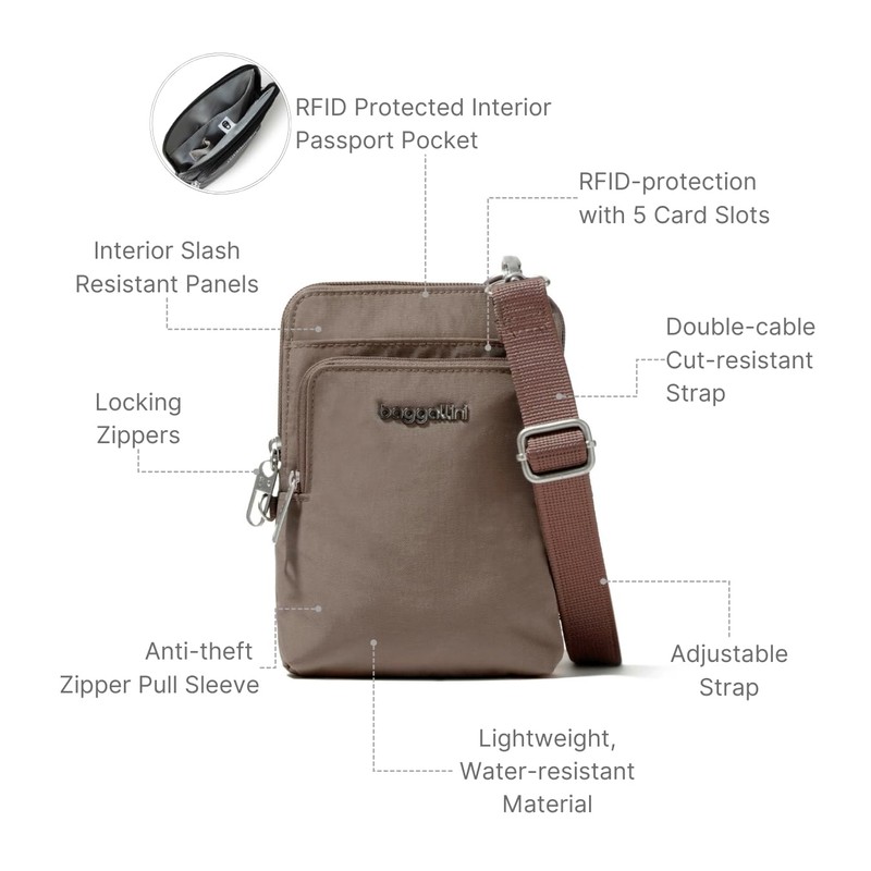 Baggallini Damen Theft Activity Crossbody Bag Securtex Anti-Diebstahl-Umhängetasche, Portobello
