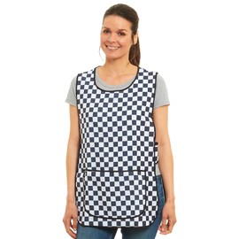 Ladies Check Design With Piping Tabard Apron Overalls Front Pocket Stylish Tabards for Women Casual Aprons for Women to Use in Home Kitchen Restaurants Coffee Shops UK Made (Black, XXL)