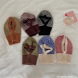 Boys' Kids' Striped Knitted Hooded Balaclava Hat Fall/Winter lf2553 Free Size/48-52CM Blue Stripe All-in-one Hat 3ea