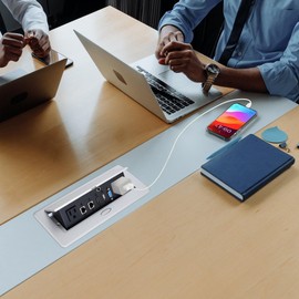 Table Pop up Power Strip Date Hub Connection Box with Outlet Network HDMI for Office Desk（Silver）