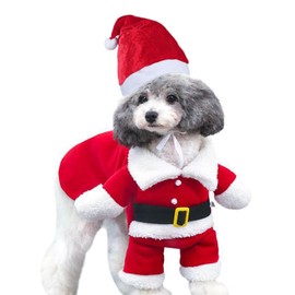 Dog Santa Costume Small Dog Clothes Christmas Puppy Hoodies (Red, Large)