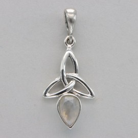Amber America 925 Sterling Silver - Facetted Teardrop Rainbow Moonstone Celtic Knot Pendant