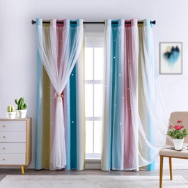 Anytime Dream Star Blackout Curtains for Kids Rooms Girl Princess Curtain for Daughter Bedroom Window (Green,1 Pane,W52 x L95inch)