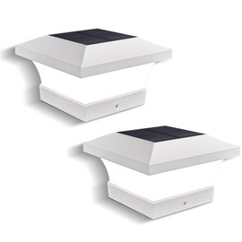 T-SUN Solar Post Cap Lights, Waterproof Outdoor Solar Powered Deck Fence Post Lights for 4 X 4 Wooden/Vinyl Posts, 6000K Cool White Lighting Decor for Deck, Patio, Garden, Porch, Fence(White - 2 Pack)