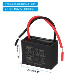 PATIKIL CBB61 Ceiling Fan Capacitor, 5Pcs 3.3uF 450V AC 50/60HZ with 2 Wires for Air Conditioner Fan Motor Star Run Capacitors 38 x 30 x 29mm