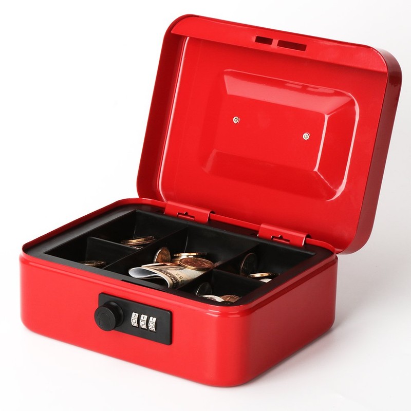 Decaller Medium Cash Box with Combination Lock, Metal Money Box
