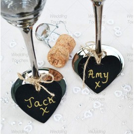 Pack of 50 - Mini Heart Wooden Chalkboard Pendant Perfect for Vintage Wedding Tables Place Names & Decoration
