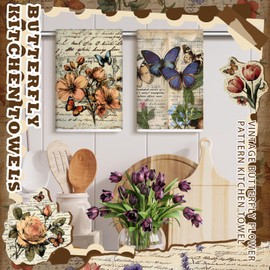 Bencailor 16 Pcs Christmas Kitchen Towels Reusable Dish Towels Ultrafine Fiber Soft Quick Dry for Kitchen Holiday Absorbent Tea Towels, 16 x 24 Inches (Butterfly)